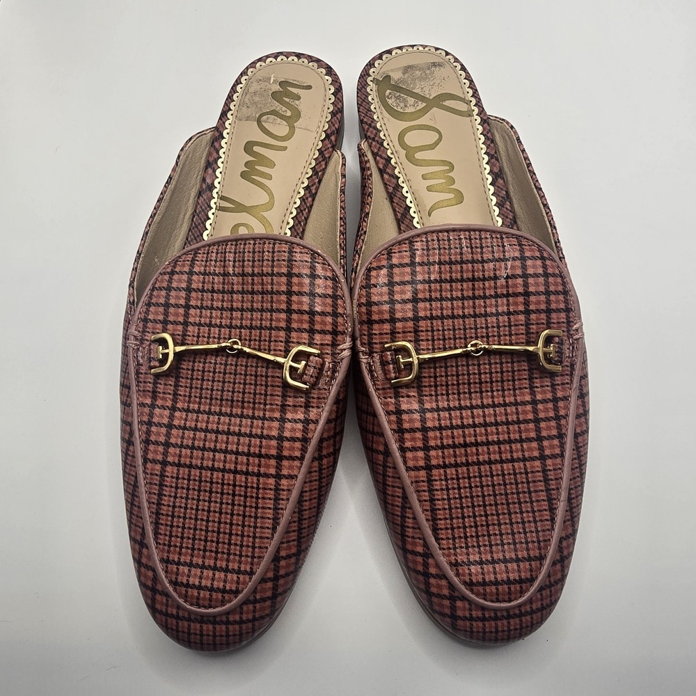 Sam Edelman Linnie Pink Plaid Horsebit Mule Loafers Women's Size 6 Slip On